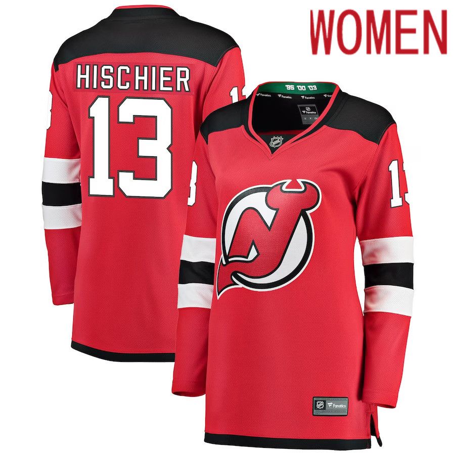Women New Jersey Devils 13 Nico Hischier Fanatics Branded Red Breakaway Home Player NHL Jersey
